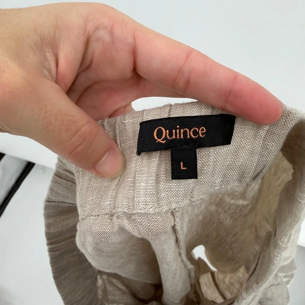 Quince 100% European Linen Tapered Ankle Pants Flax Tan Elastic Waist Large